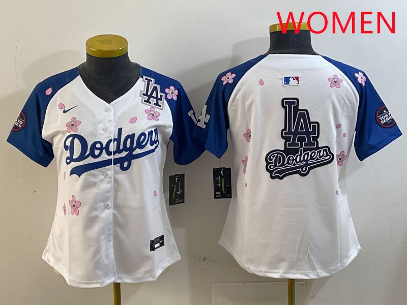 Women Los Angeles Dodgers Blank White Blue Sakura Edition 2025 Nike MLB Jersey style 21